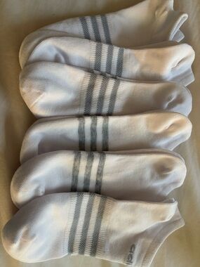 adidas White Ankle Socks with Gray Stripe - 6 Pack